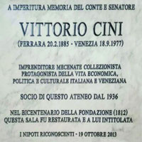Commemorative plaque dedicated to Vittorio Cini by his nephews in the hall of the Ateneo Veneto  named after him